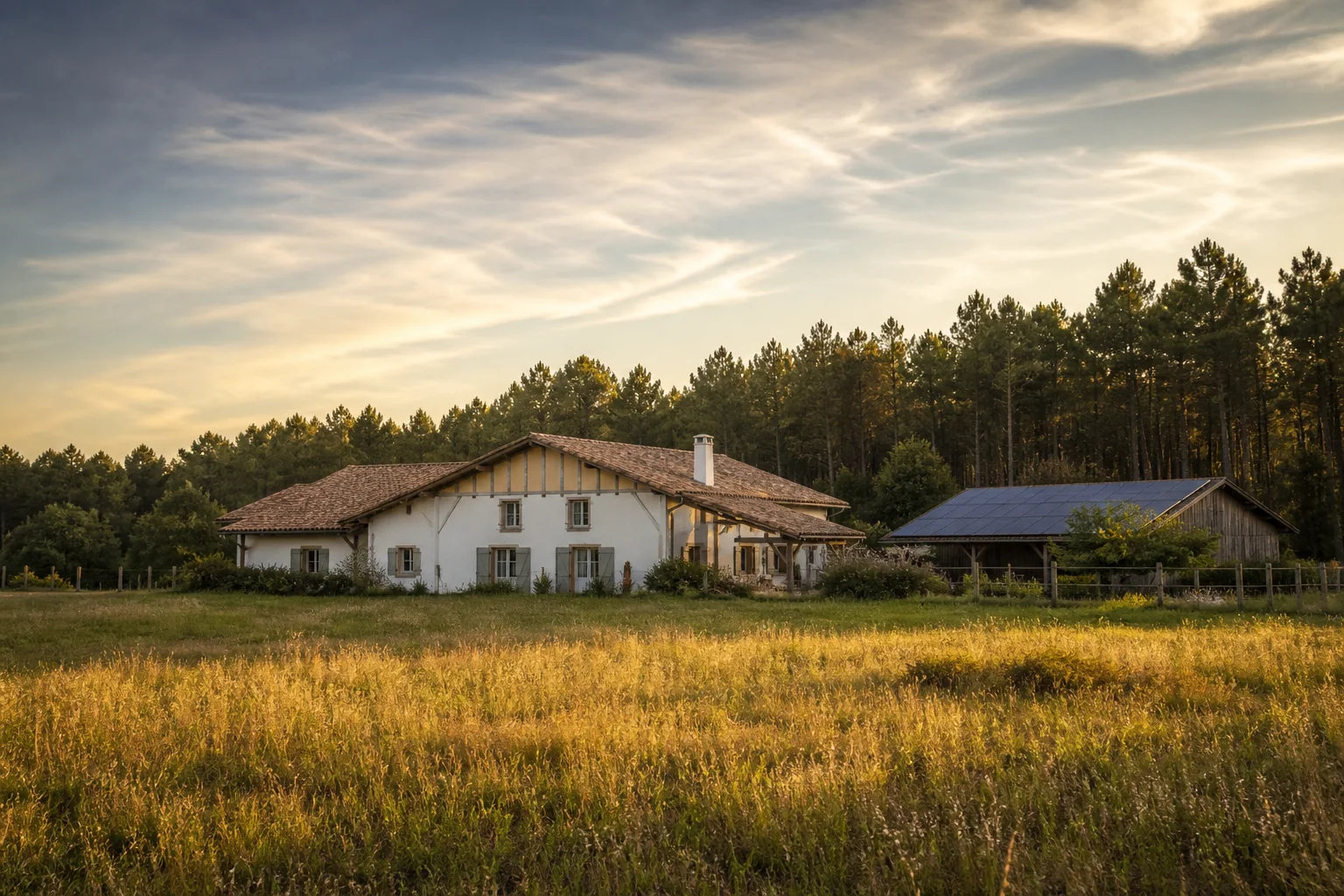 Ferme landaise et dépendance équipée de panneaux photovoltaïques