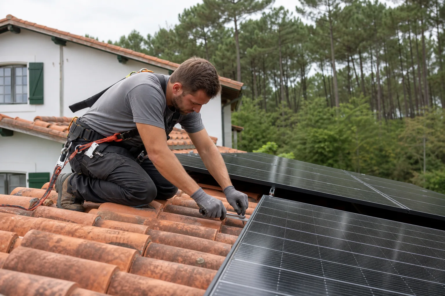 Pose sécurisée de panneaux solaires sur une toiture en tuiles